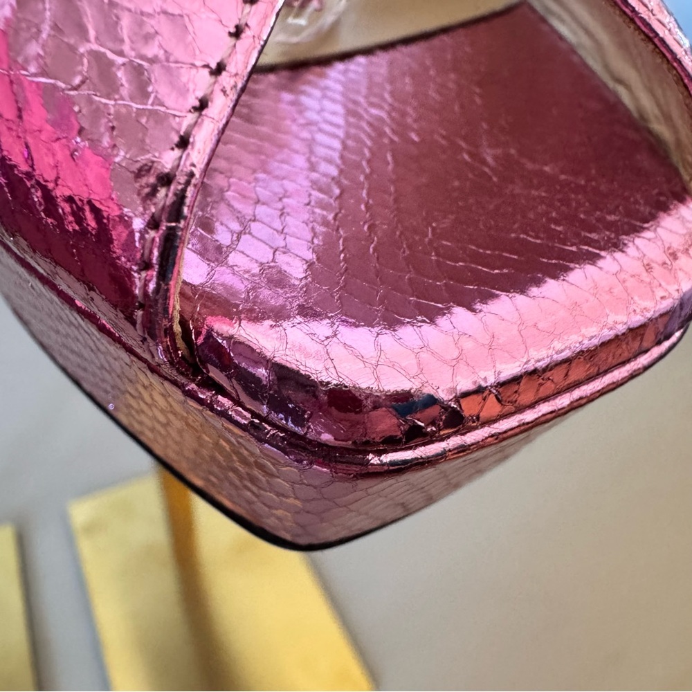 Jimmy Choo Sacaria 120 Pink Metallic Platform Sandals EU 38 Block Heel NWT - Picture 6 of 15